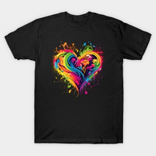 Rainbow colored heart  in neon colors T-Shirt